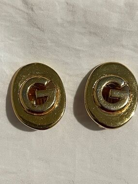 Vintage Givenchy Gold Tone G Logo Clip On Earrings Signed